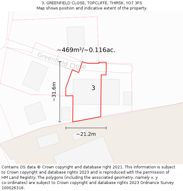 3, GREENFIELD CLOSE, TOPCLIFFE, THIRSK, YO7 3FS: Plot and title map
