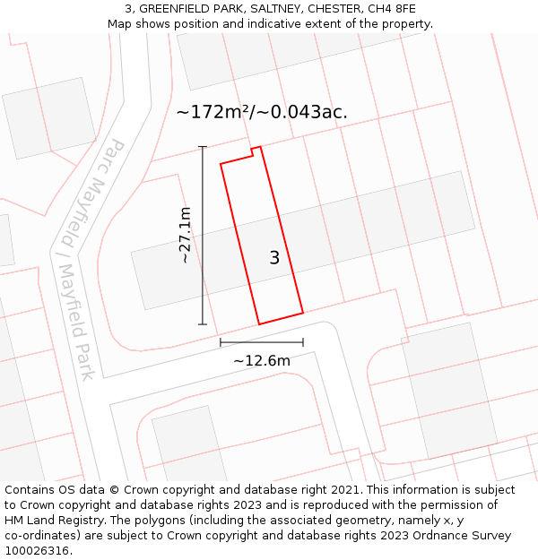 3, GREENFIELD PARK, SALTNEY, CHESTER, CH4 8FE: Plot and title map