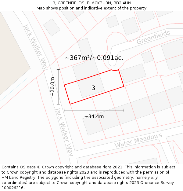 3, GREENFIELDS, BLACKBURN, BB2 4UN: Plot and title map
