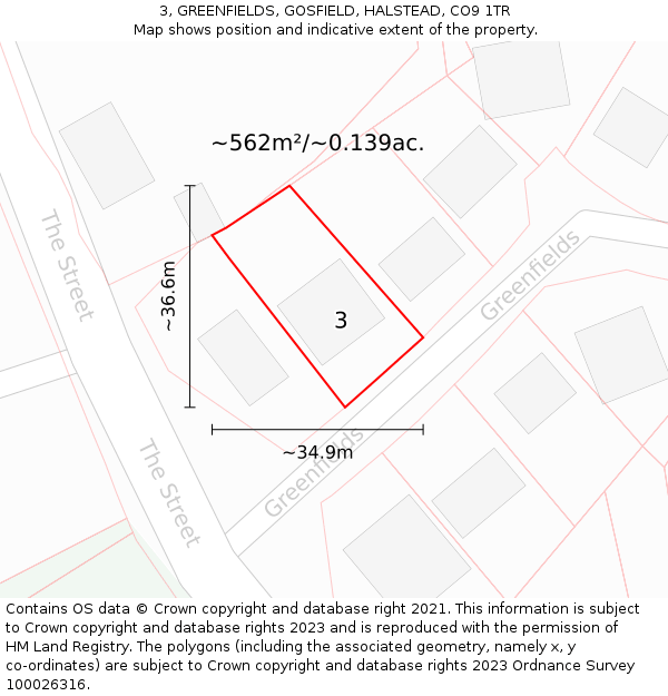 3, GREENFIELDS, GOSFIELD, HALSTEAD, CO9 1TR: Plot and title map