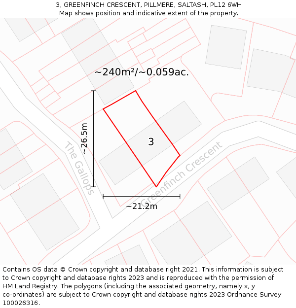 3, GREENFINCH CRESCENT, PILLMERE, SALTASH, PL12 6WH: Plot and title map