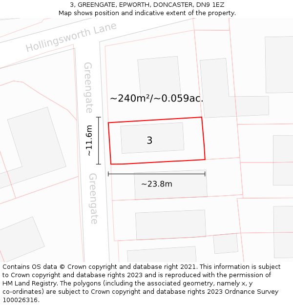 3, GREENGATE, EPWORTH, DONCASTER, DN9 1EZ: Plot and title map