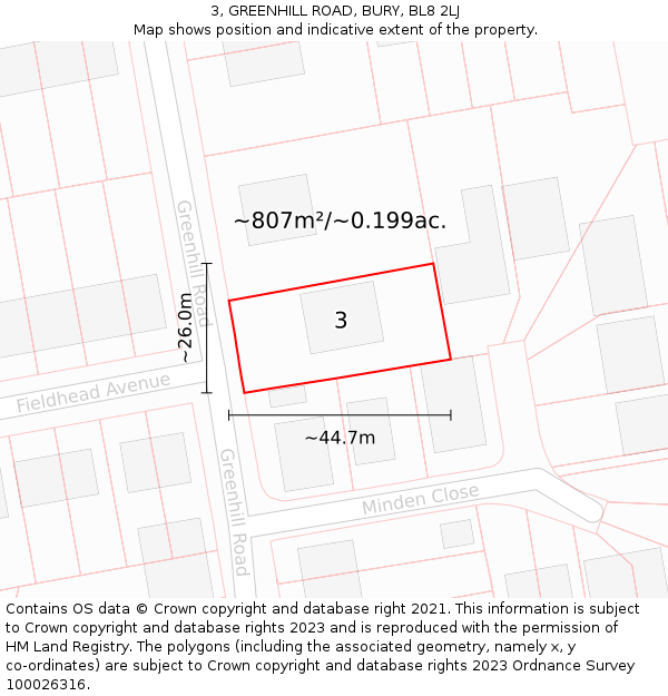 3, GREENHILL ROAD, BURY, BL8 2LJ: Plot and title map