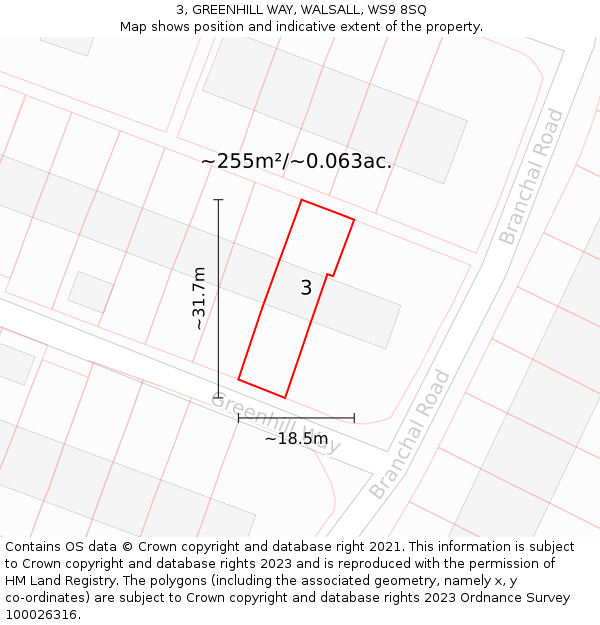 3, GREENHILL WAY, WALSALL, WS9 8SQ: Plot and title map