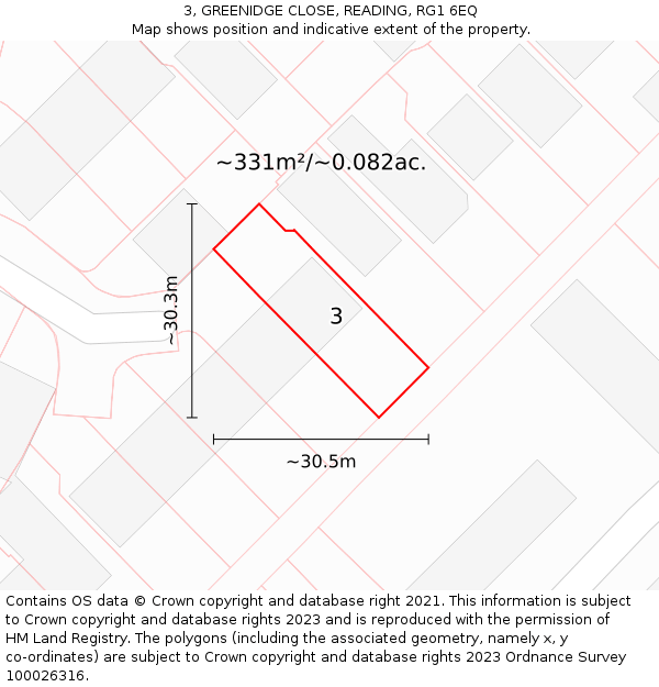3, GREENIDGE CLOSE, READING, RG1 6EQ: Plot and title map
