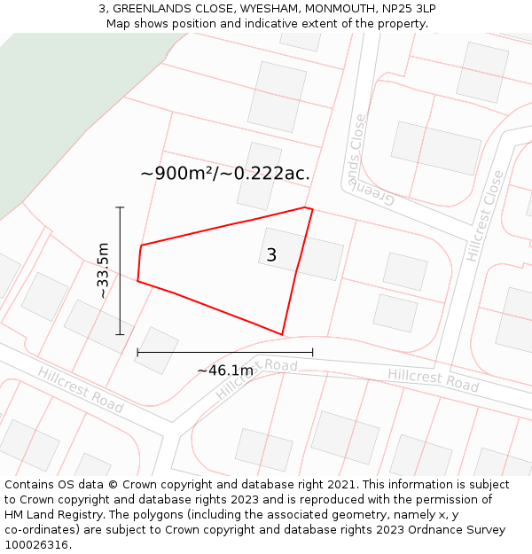 3, GREENLANDS CLOSE, WYESHAM, MONMOUTH, NP25 3LP: Plot and title map