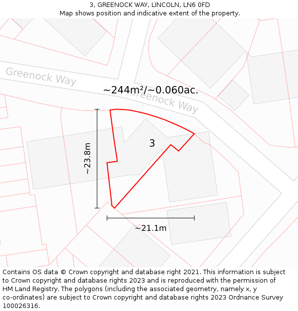 3, GREENOCK WAY, LINCOLN, LN6 0FD: Plot and title map