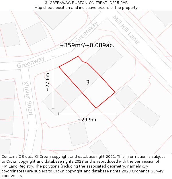 3, GREENWAY, BURTON-ON-TRENT, DE15 0AR: Plot and title map