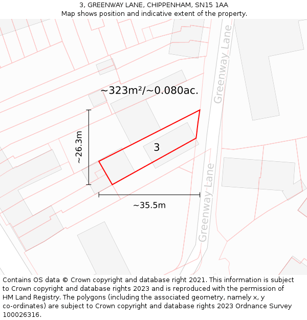 3, GREENWAY LANE, CHIPPENHAM, SN15 1AA: Plot and title map