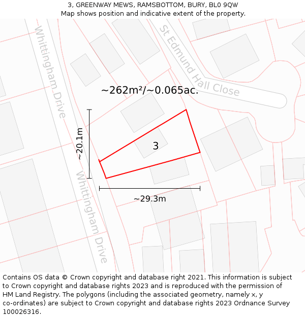 3, GREENWAY MEWS, RAMSBOTTOM, BURY, BL0 9QW: Plot and title map