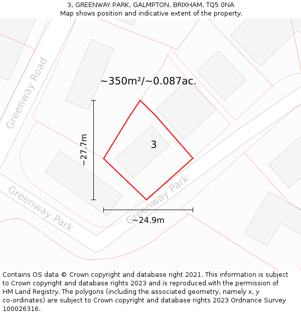 3, GREENWAY PARK, GALMPTON, BRIXHAM, TQ5 0NA: Plot and title map
