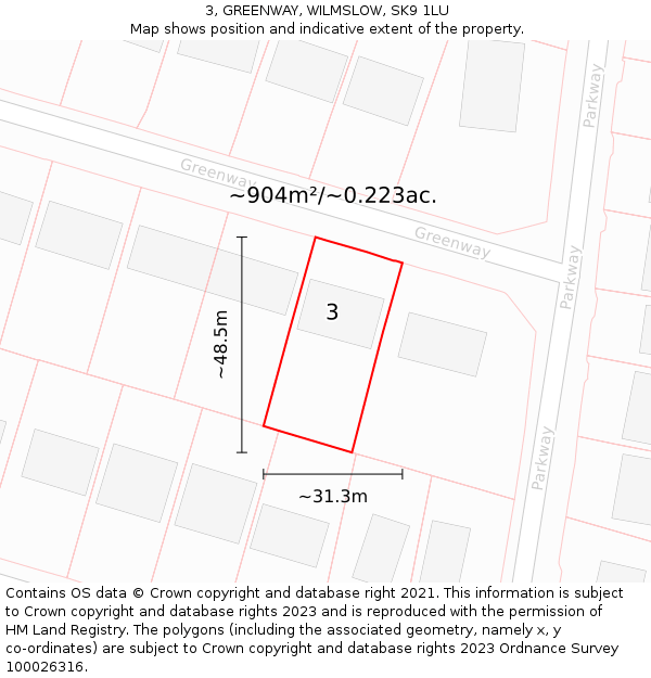 3, GREENWAY, WILMSLOW, SK9 1LU: Plot and title map