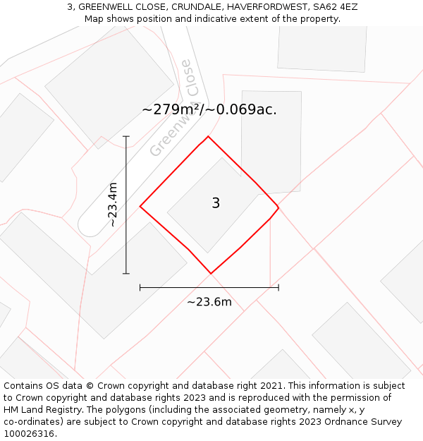 3, GREENWELL CLOSE, CRUNDALE, HAVERFORDWEST, SA62 4EZ: Plot and title map