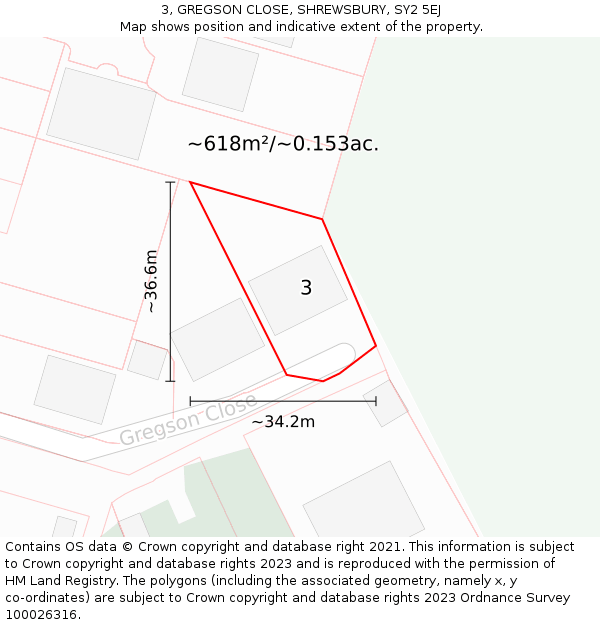 3, GREGSON CLOSE, SHREWSBURY, SY2 5EJ: Plot and title map