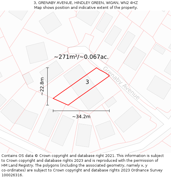 3, GRENABY AVENUE, HINDLEY GREEN, WIGAN, WN2 4HZ: Plot and title map