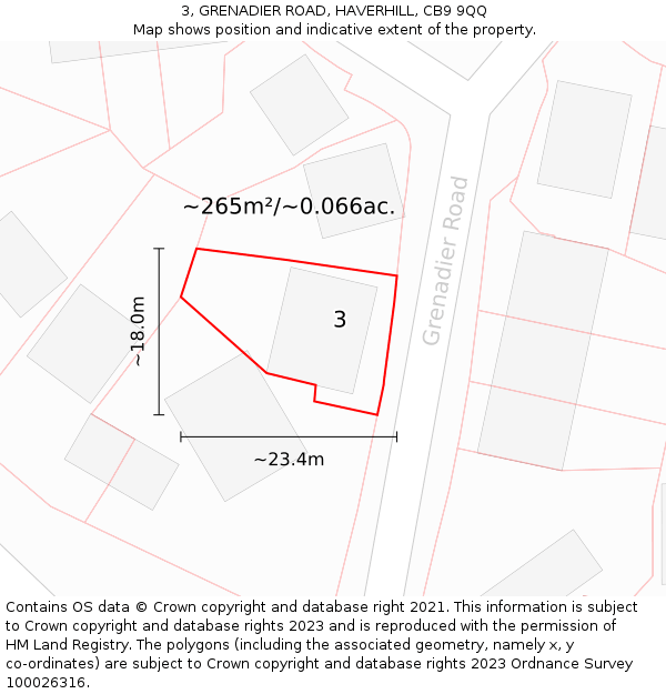 3, GRENADIER ROAD, HAVERHILL, CB9 9QQ: Plot and title map