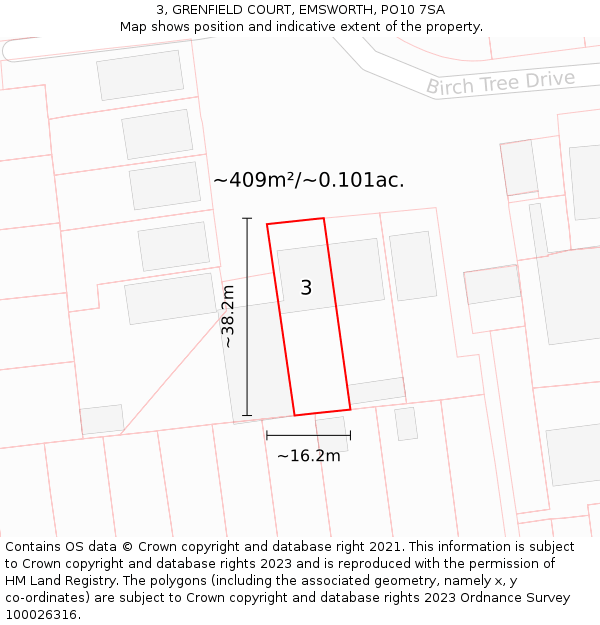 3, GRENFIELD COURT, EMSWORTH, PO10 7SA: Plot and title map