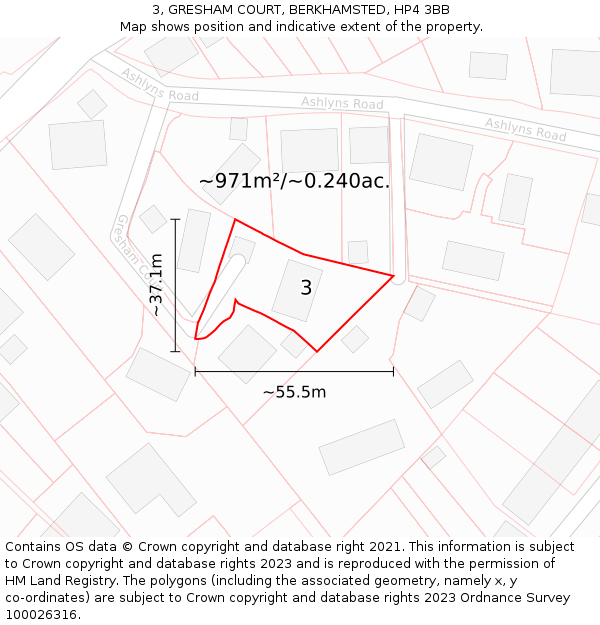 3, GRESHAM COURT, BERKHAMSTED, HP4 3BB: Plot and title map