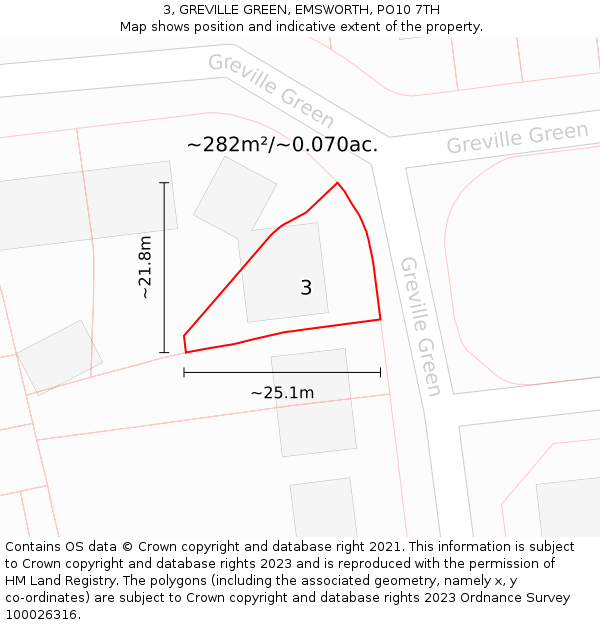 3, GREVILLE GREEN, EMSWORTH, PO10 7TH: Plot and title map