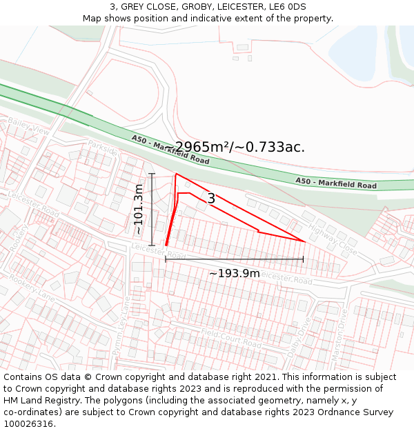 3, GREY CLOSE, GROBY, LEICESTER, LE6 0DS: Plot and title map