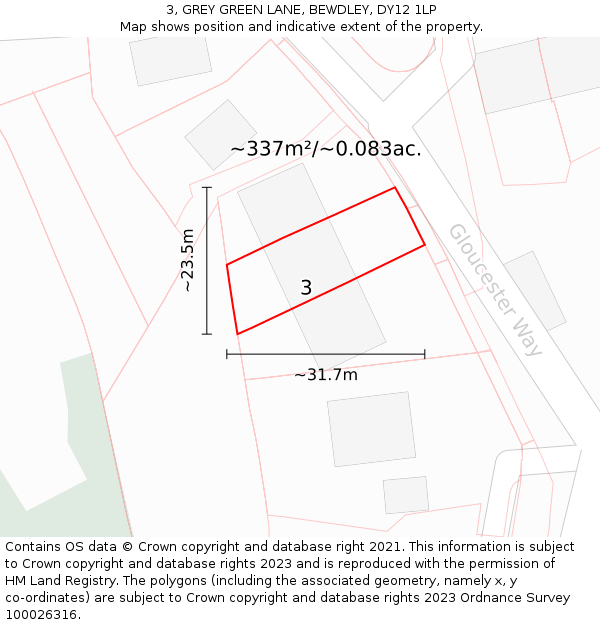 3, GREY GREEN LANE, BEWDLEY, DY12 1LP: Plot and title map
