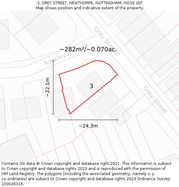 3, GREY STREET, NEWTHORPE, NOTTINGHAM, NG16 2EF: Plot and title map