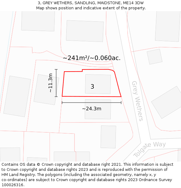 3, GREY WETHERS, SANDLING, MAIDSTONE, ME14 3DW: Plot and title map