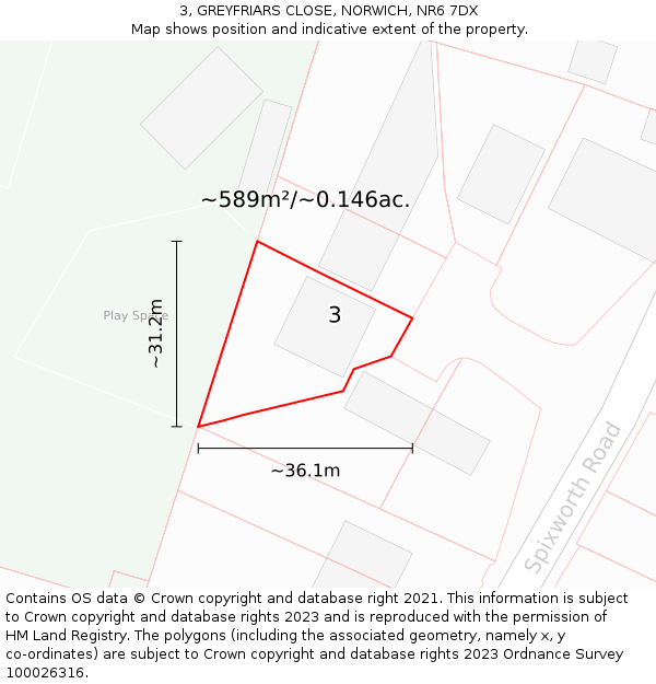 3, GREYFRIARS CLOSE, NORWICH, NR6 7DX: Plot and title map