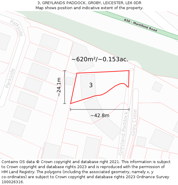 3, GREYLANDS PADDOCK, GROBY, LEICESTER, LE6 0DR: Plot and title map