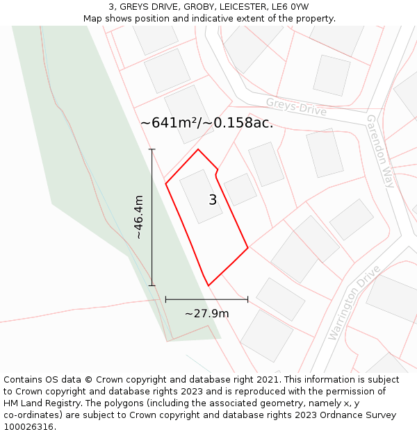 3, GREYS DRIVE, GROBY, LEICESTER, LE6 0YW: Plot and title map