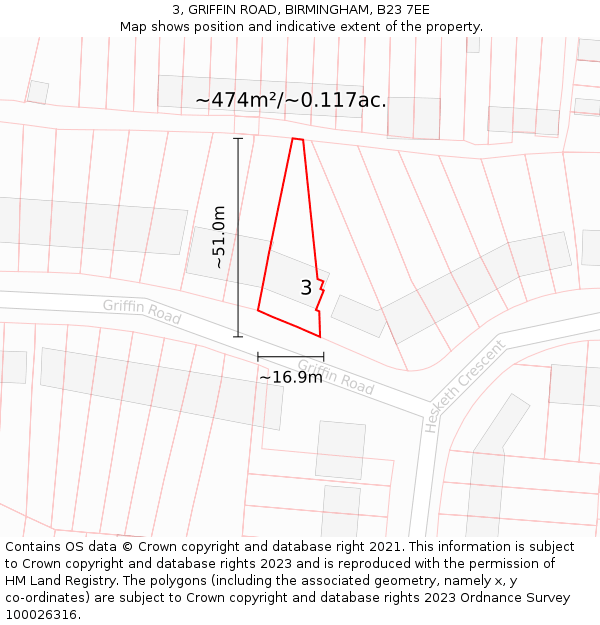 3, GRIFFIN ROAD, BIRMINGHAM, B23 7EE: Plot and title map