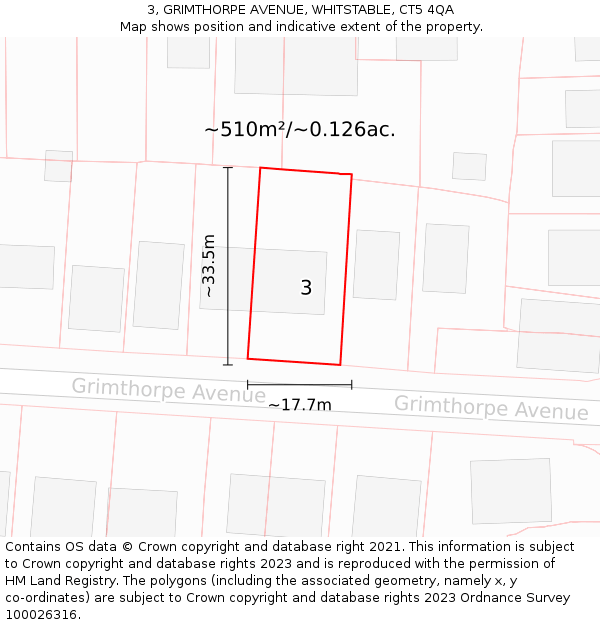 3, GRIMTHORPE AVENUE, WHITSTABLE, CT5 4QA: Plot and title map