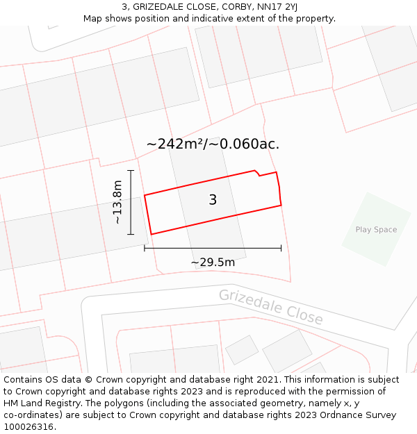 3, GRIZEDALE CLOSE, CORBY, NN17 2YJ: Plot and title map