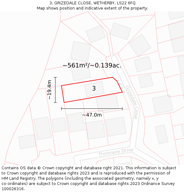 3, GRIZEDALE CLOSE, WETHERBY, LS22 6FQ: Plot and title map