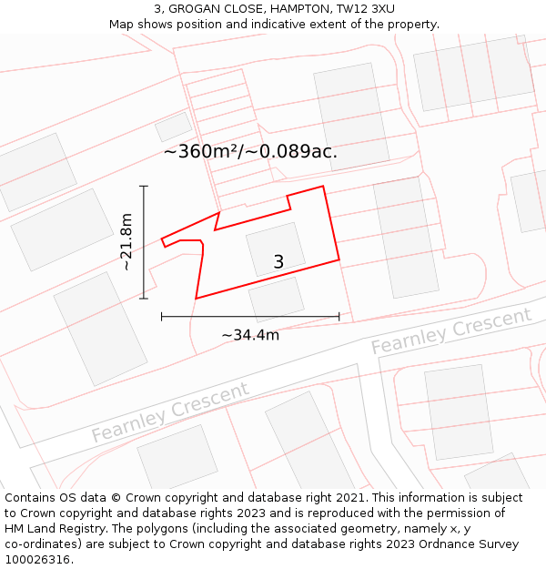 3, GROGAN CLOSE, HAMPTON, TW12 3XU: Plot and title map