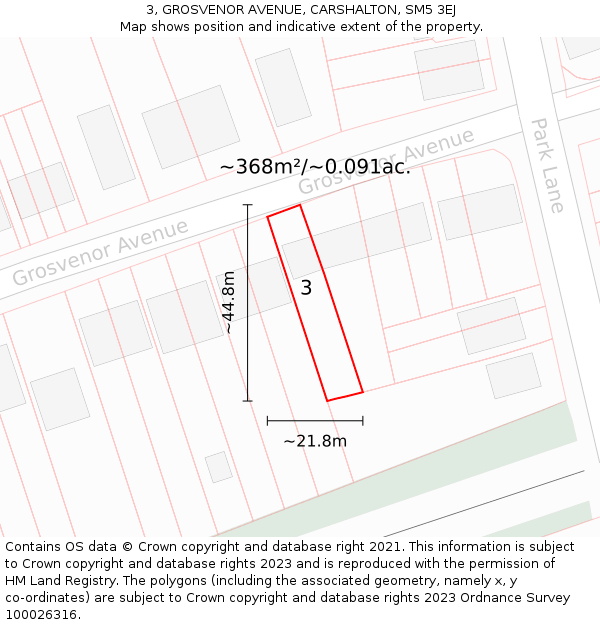 3, GROSVENOR AVENUE, CARSHALTON, SM5 3EJ: Plot and title map