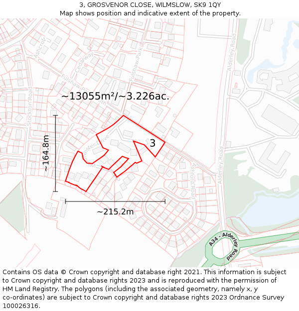 3, GROSVENOR CLOSE, WILMSLOW, SK9 1QY: Plot and title map