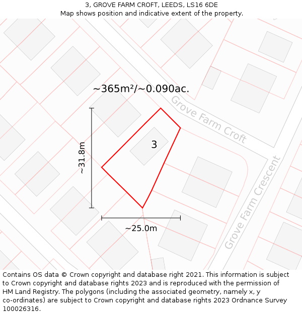 3, GROVE FARM CROFT, LEEDS, LS16 6DE: Plot and title map