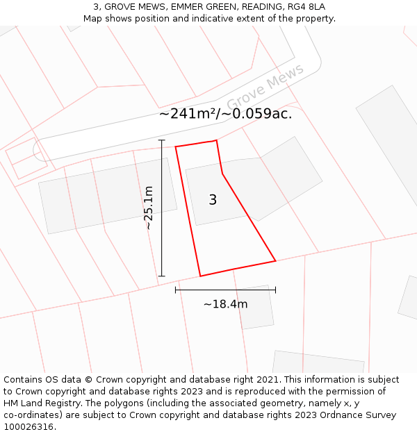 3, GROVE MEWS, EMMER GREEN, READING, RG4 8LA: Plot and title map