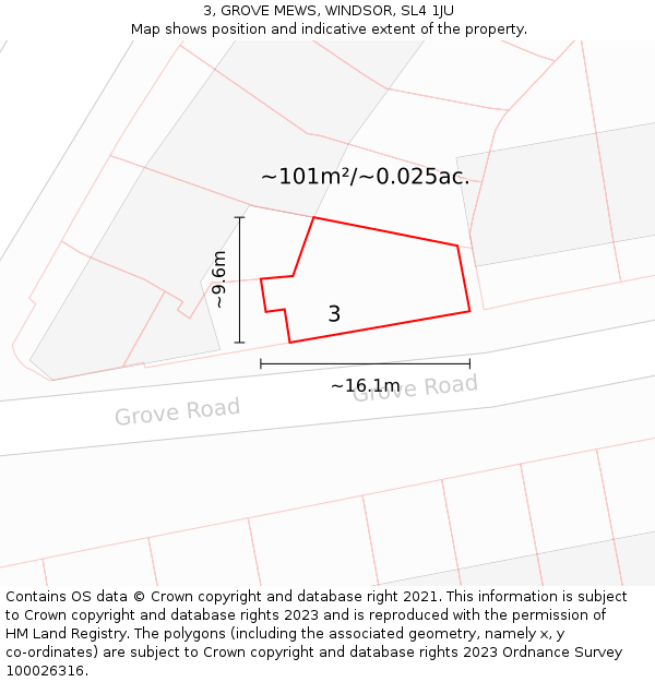 3, GROVE MEWS, WINDSOR, SL4 1JU: Plot and title map