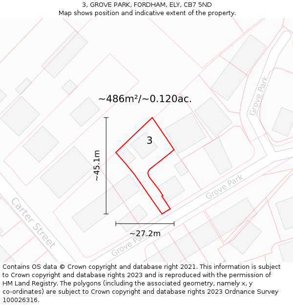 3, GROVE PARK, FORDHAM, ELY, CB7 5ND: Plot and title map