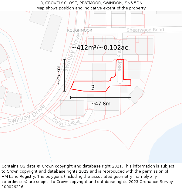 3, GROVELY CLOSE, PEATMOOR, SWINDON, SN5 5DN: Plot and title map