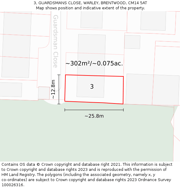 3, GUARDSMANS CLOSE, WARLEY, BRENTWOOD, CM14 5AT: Plot and title map