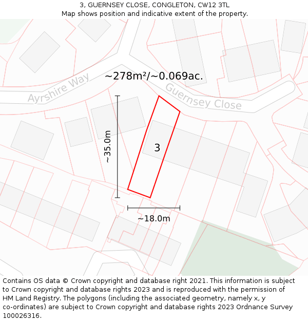 3, GUERNSEY CLOSE, CONGLETON, CW12 3TL: Plot and title map