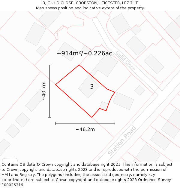 3, GUILD CLOSE, CROPSTON, LEICESTER, LE7 7HT: Plot and title map