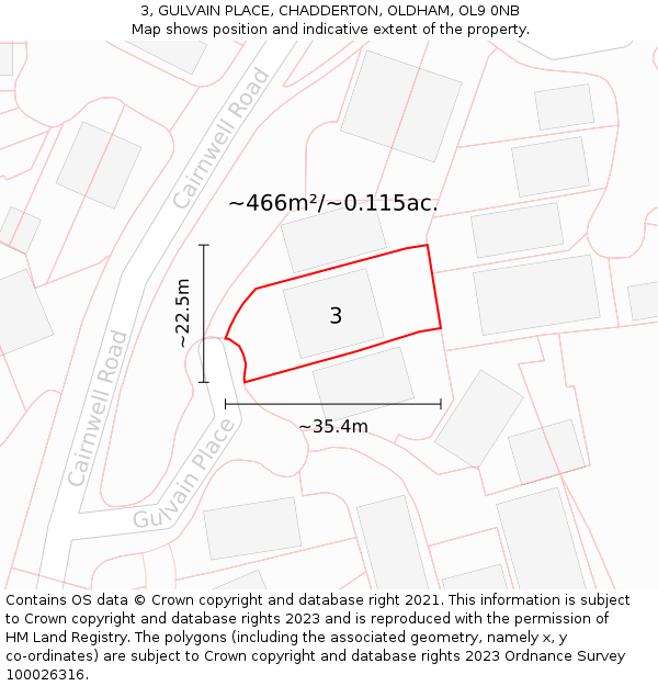 3, GULVAIN PLACE, CHADDERTON, OLDHAM, OL9 0NB: Plot and title map
