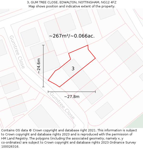 3, GUM TREE CLOSE, EDWALTON, NOTTINGHAM, NG12 4FZ: Plot and title map