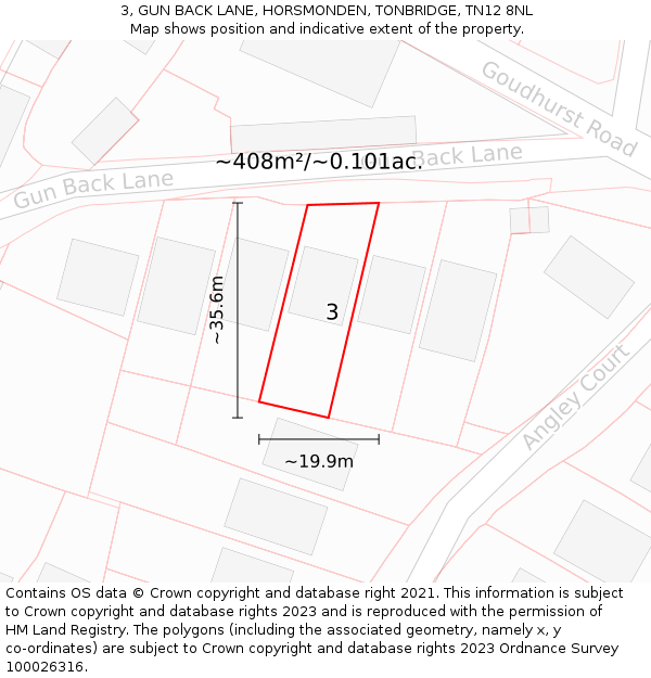 3, GUN BACK LANE, HORSMONDEN, TONBRIDGE, TN12 8NL: Plot and title map