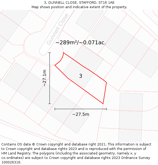 3, GUNNELL CLOSE, STAFFORD, ST16 1AE: Plot and title map