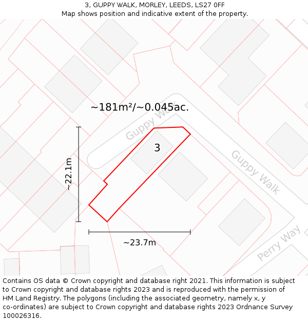 3, GUPPY WALK, MORLEY, LEEDS, LS27 0FF: Plot and title map